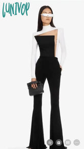 Lunivop Newest Chic Ladies Sexy Long Sleeve Patchwork Women Bandage Bodysuit Fashion High Street